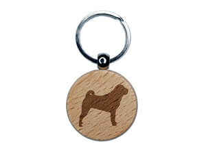 Shar-Pei Dog Solid Engraved Wood Round Keychain Tag Charm