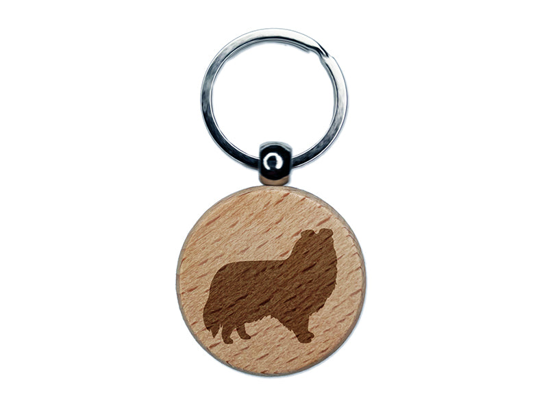 Shetland Sheepdog Sheltie Dog Solid Engraved Wood Round Keychain Tag Charm