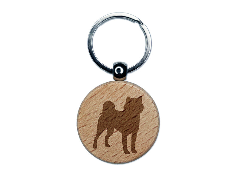 Shiba Inu Dog Solid Engraved Wood Round Keychain Tag Charm
