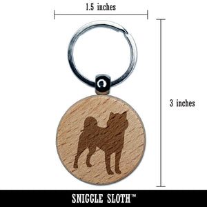 Shiba Inu Dog Solid Engraved Wood Round Keychain Tag Charm