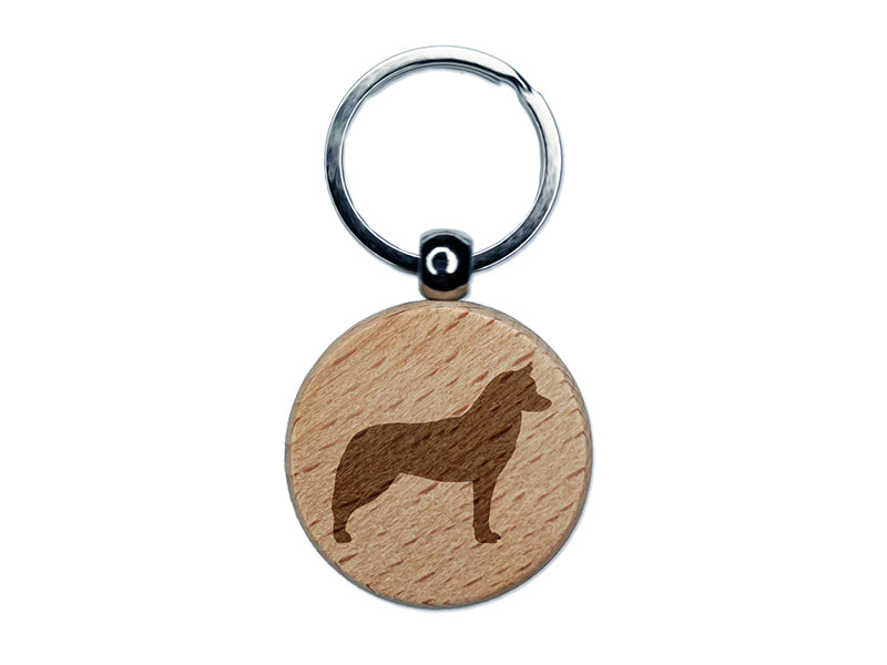 Siberian Husky Dog Solid Engraved Wood Round Keychain Tag Charm