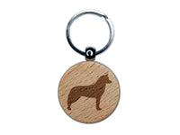 Siberian Husky Dog Solid Engraved Wood Round Keychain Tag Charm