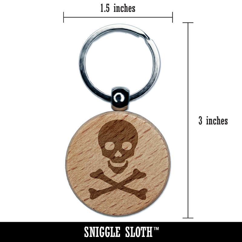 Skull and Crossbones Solid Engraved Wood Round Keychain Tag Charm