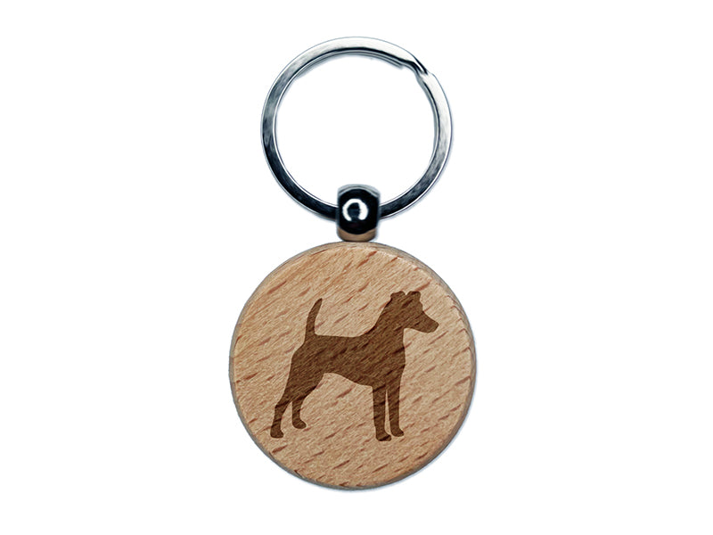 Smooth Fox Terrier Dog Solid Engraved Wood Round Keychain Tag Charm
