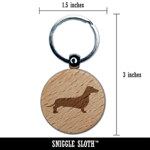 Smooth Haired Dachshund Dog Solid Engraved Wood Round Keychain Tag Charm
