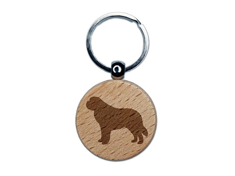 St Bernard Saint Dog Solid Engraved Wood Round Keychain Tag Charm
