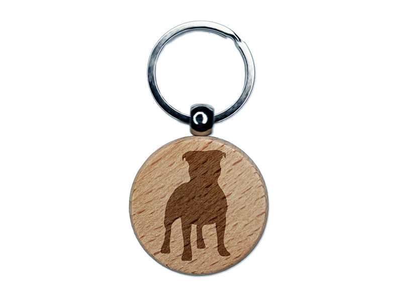 Staffordshire Bull Terrier Dog Solid Engraved Wood Round Keychain Tag Charm
