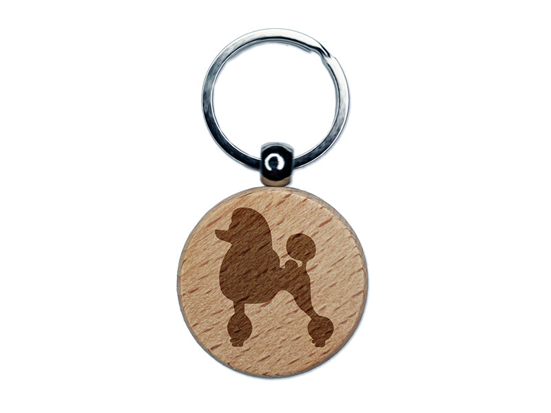 Standard Poodle Dog Solid Engraved Wood Round Keychain Tag Charm