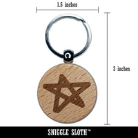 Star Doodle Engraved Wood Round Keychain Tag Charm