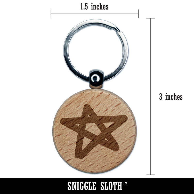 Star Doodle Engraved Wood Round Keychain Tag Charm