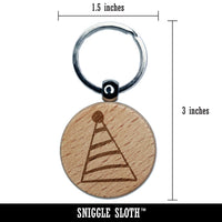 Striped Birthday Hat Engraved Wood Round Keychain Tag Charm