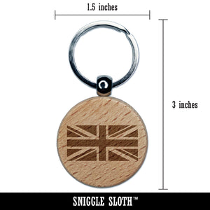 United Kingdom Flag Union Jack Engraved Wood Round Keychain Tag Charm