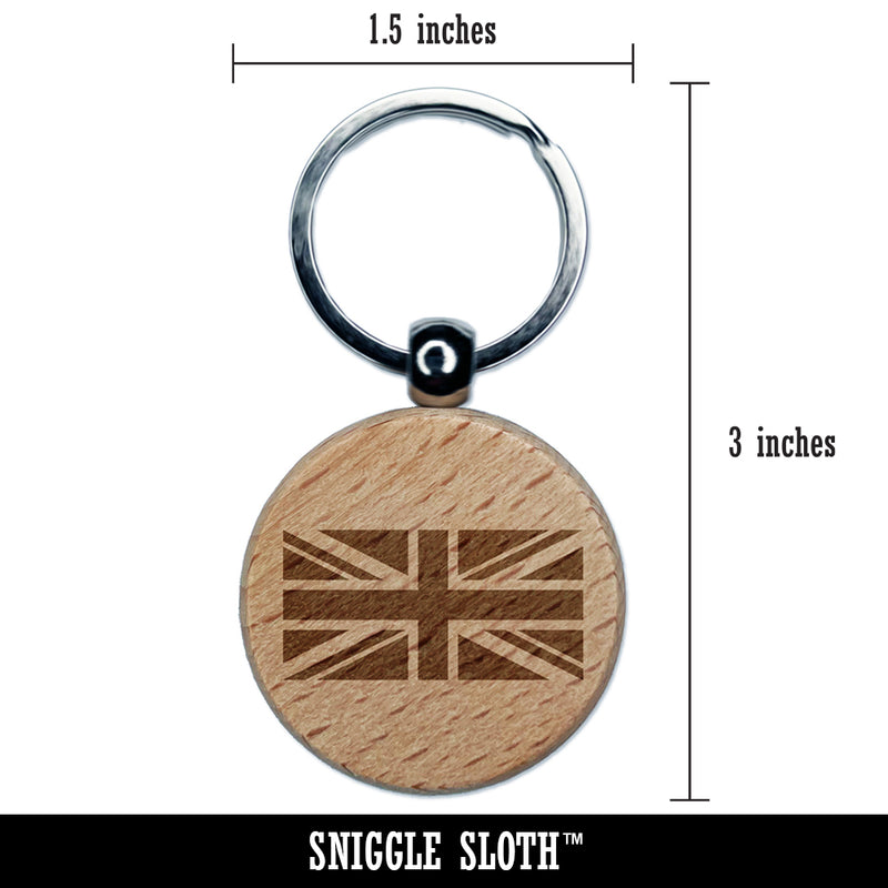 United Kingdom Flag Union Jack Engraved Wood Round Keychain Tag Charm