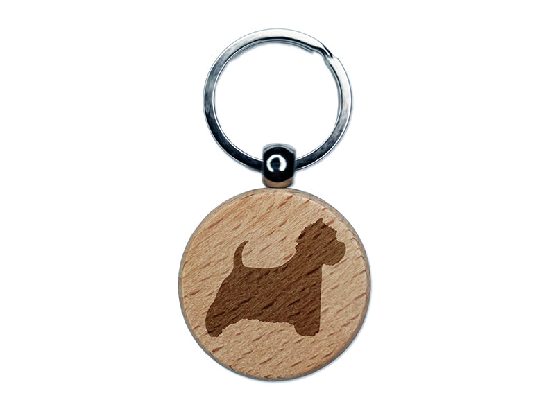 Westie West Highland White Terrier Dog Solid Engraved Wood Round Keychain Tag Charm
