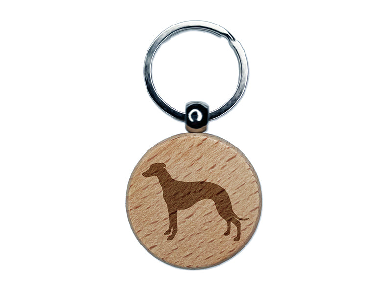 Whippet Dog Solid Engraved Wood Round Keychain Tag Charm