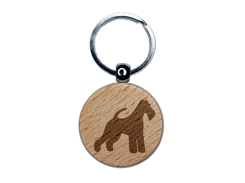 Wire Hair Fox Terrier Dog Solid Engraved Wood Round Keychain Tag Charm