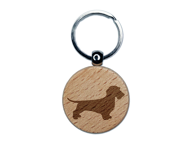 Wirehaired Dachshund Dog Solid Engraved Wood Round Keychain Tag Charm
