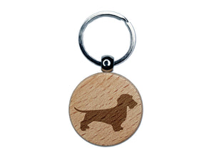 Wirehaired Dachshund Dog Solid Engraved Wood Round Keychain Tag Charm