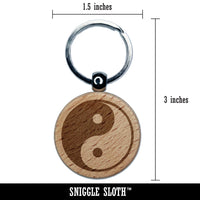 Yin and Yang Symbol Engraved Wood Round Keychain Tag Charm