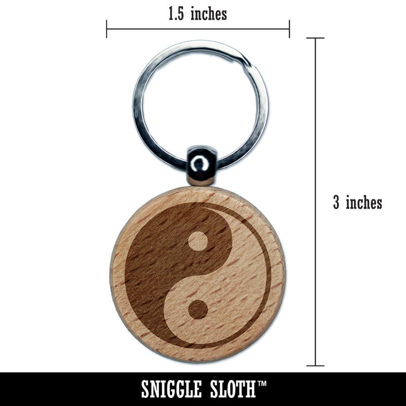 Yin and Yang Symbol Engraved Wood Round Keychain Tag Charm