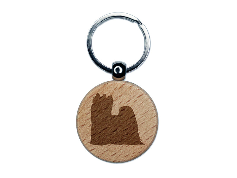 Yorkie Yorkshire Terrier Dog Solid Engraved Wood Round Keychain Tag Charm