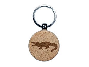 Alligator Crocodile Solid Engraved Wood Round Keychain Tag Charm