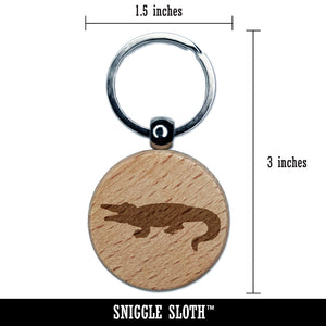 Alligator Crocodile Solid Engraved Wood Round Keychain Tag Charm