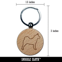 American Akita Dog Outline Engraved Wood Round Keychain Tag Charm