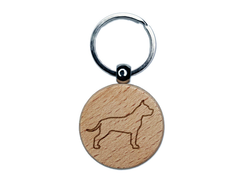American Staffordshire Terrier Amstaff Dog Outline Engraved Wood Round Keychain Tag Charm