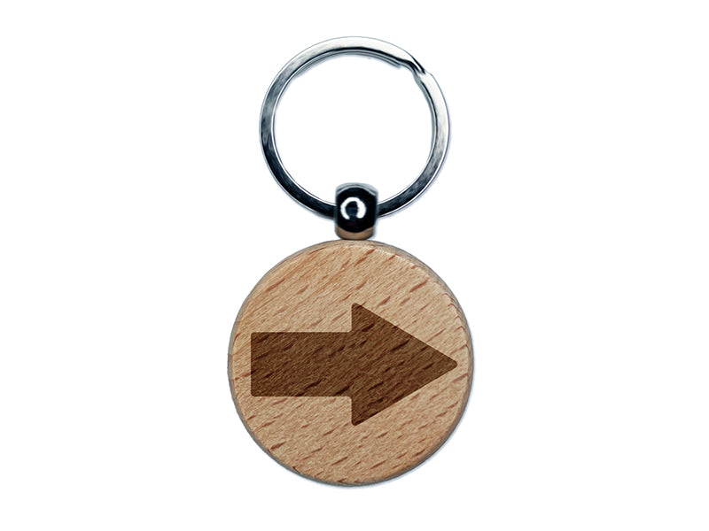 Arrow Rounded Corners Solid Engraved Wood Round Keychain Tag Charm