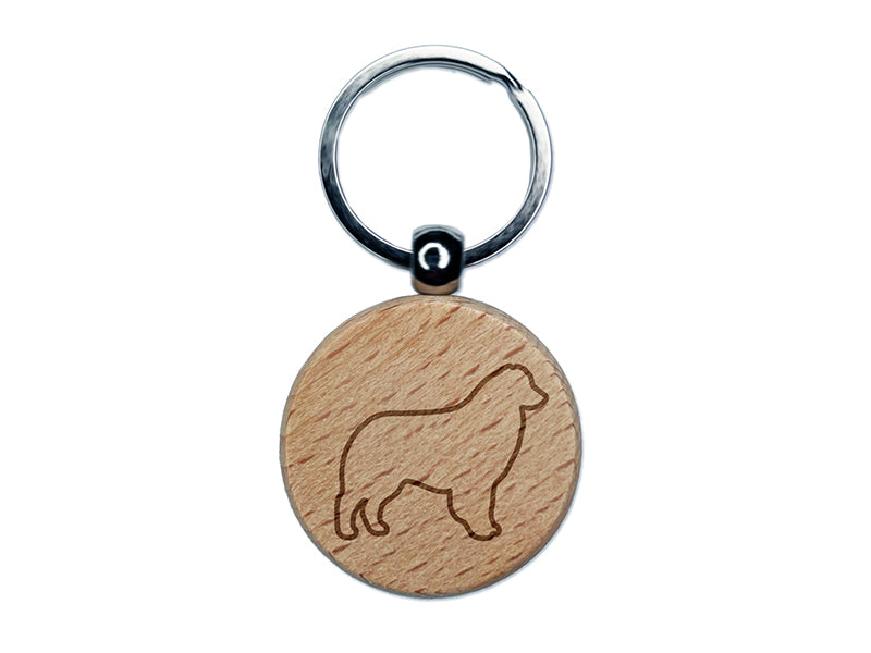 Australian Shepherd Dog Aussie Outline Engraved Wood Round Keychain Tag Charm