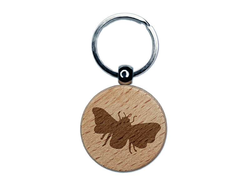 Bee Solid Engraved Wood Round Keychain Tag Charm