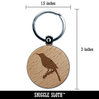 Bird on Branch Solid Engraved Wood Round Keychain Tag Charm