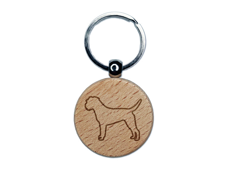 Border Terrier Dog Outline Engraved Wood Round Keychain Tag Charm