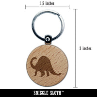 Brontosaurus Dinosaur Solid Engraved Wood Round Keychain Tag Charm