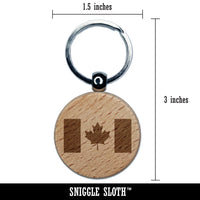 Canada Flag Engraved Wood Round Keychain Tag Charm