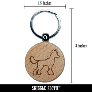 Chinese Crested Dog Outline Engraved Wood Round Keychain Tag Charm