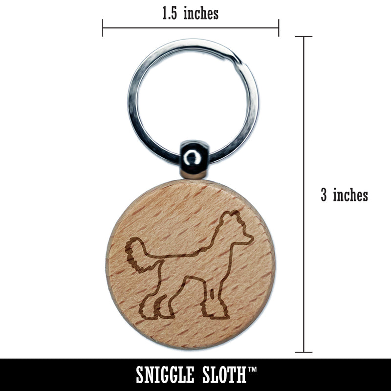 Chinese Crested Dog Outline Engraved Wood Round Keychain Tag Charm