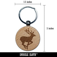 Deer Buck in Profile Solid Engraved Wood Round Keychain Tag Charm