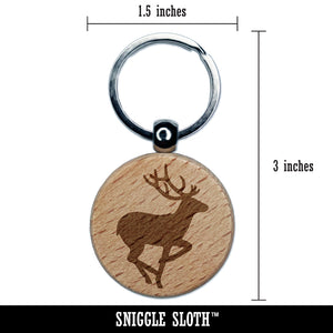 Deer Buck in Profile Solid Engraved Wood Round Keychain Tag Charm