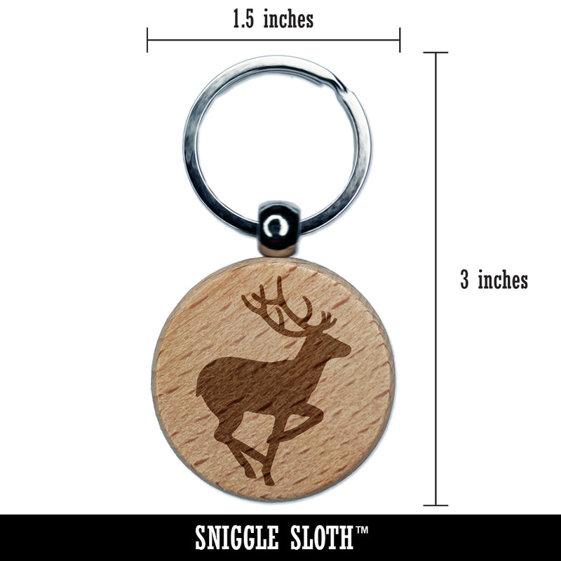 Deer Buck in Profile Solid Engraved Wood Round Keychain Tag Charm