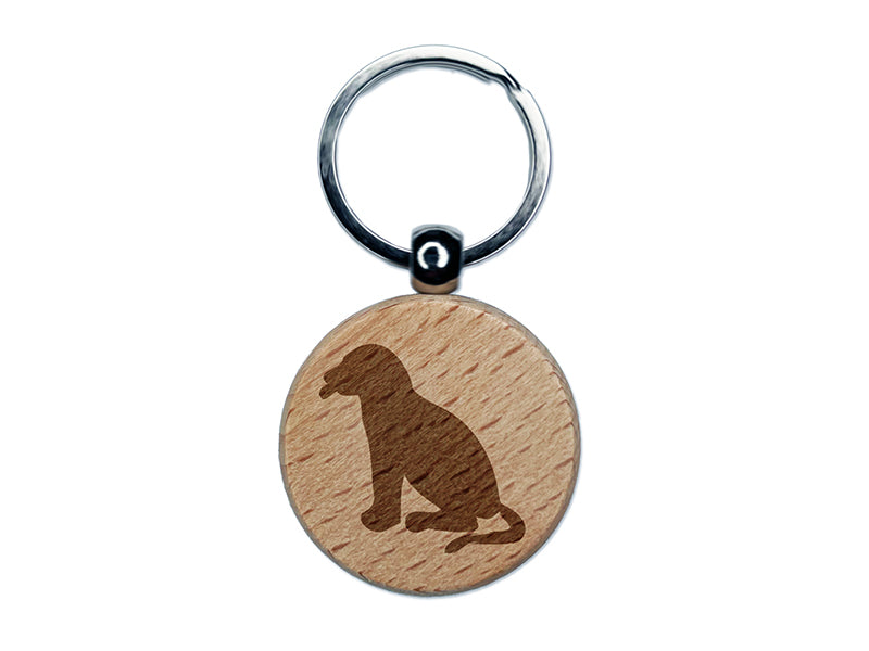 Dog Puppy Tongue Out Sitting Engraved Wood Round Keychain Tag Charm