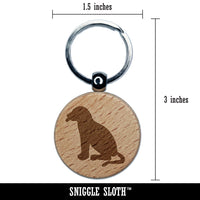 Dog Puppy Tongue Out Sitting Engraved Wood Round Keychain Tag Charm