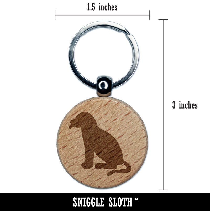Dog Puppy Tongue Out Sitting Engraved Wood Round Keychain Tag Charm