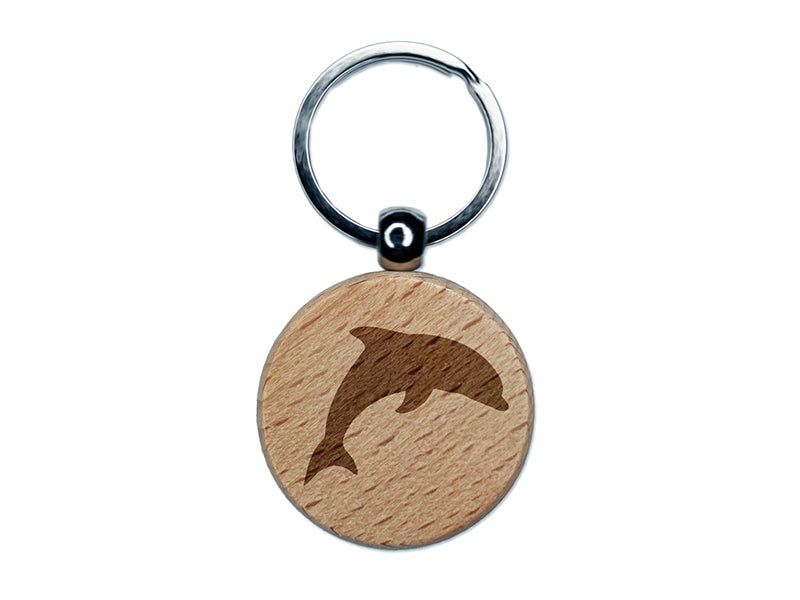 Dolphin Solid Engraved Wood Round Keychain Tag Charm