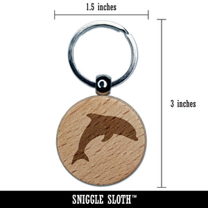 Dolphin Solid Engraved Wood Round Keychain Tag Charm