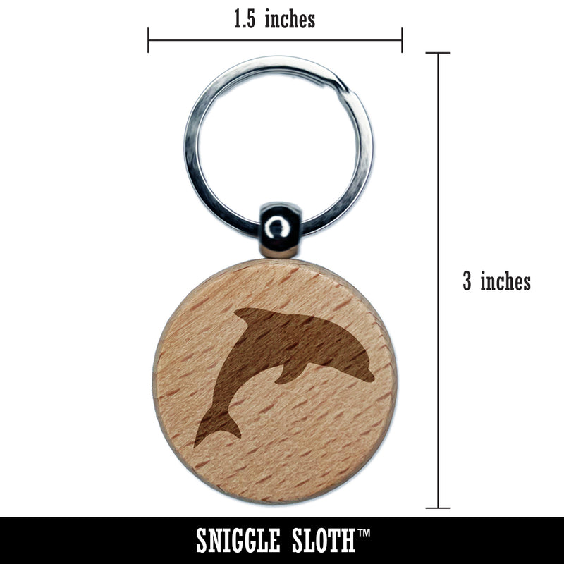 Dolphin Solid Engraved Wood Round Keychain Tag Charm