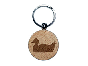 Duck Swimming Solid Engraved Wood Round Keychain Tag Charm