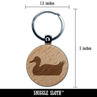 Duck Swimming Solid Engraved Wood Round Keychain Tag Charm