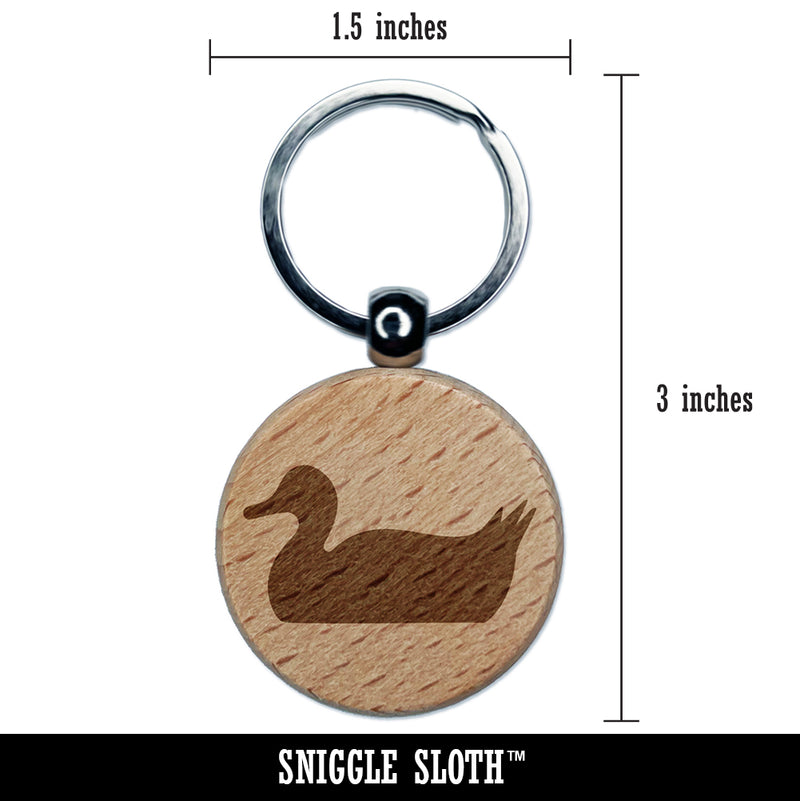 Duck Swimming Solid Engraved Wood Round Keychain Tag Charm